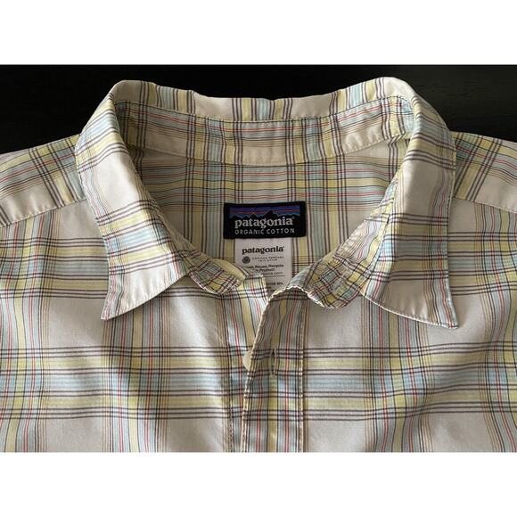 PATAGONIA Organic Cotton Yellow Plaid Button Down Shirt Mens sz M - Picture 6 of 10